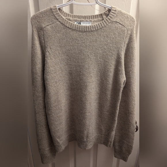 Zara Beige Knit Crewneck Pullover - L - Picture 1 of 4